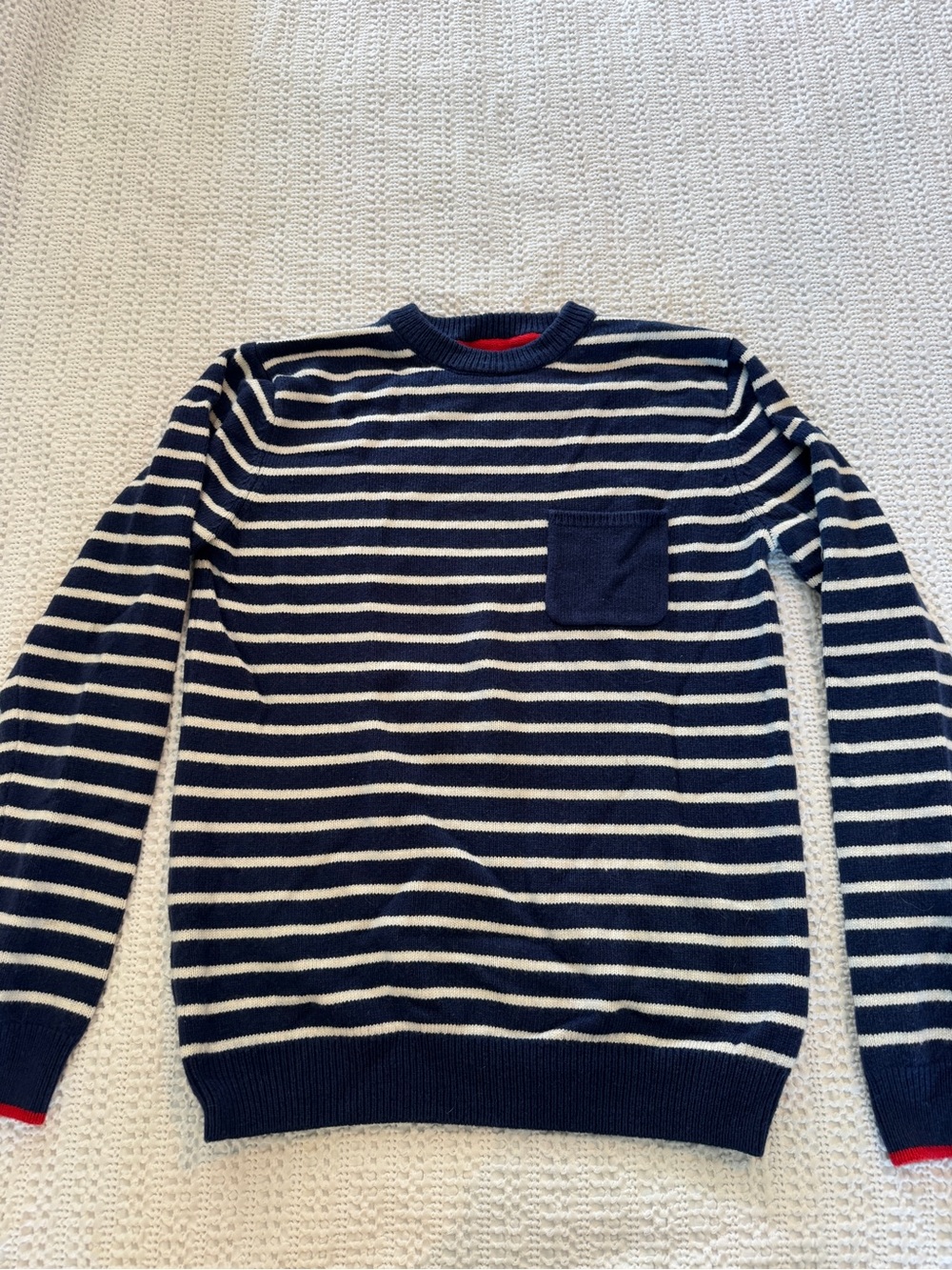 Boden Boys 15-16Y Navy Striped Crewneck Sweater Pocket